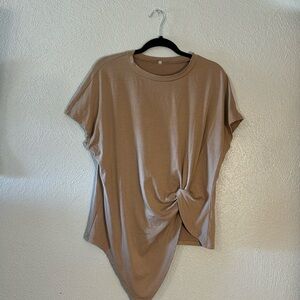 Women's tan shortsleeve A line shirt with knotted accent